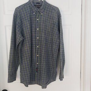Britches Great Outdoors Men's Indigo Plaid Cotton Flannel Shirt Blue Green Sz XL